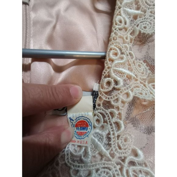 Vintage floral lace MIDI peach formal Denise wedding dress women's 12 - Picture 3 of 16